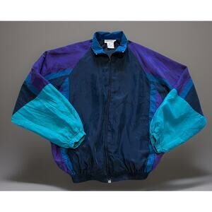 VINTAGE 100% Silk Express Windbreaker Jacket Men's Small Multi 80’s Color Block